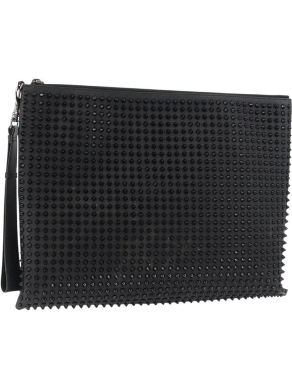 Christian Louboutin Studs Clutch Bag Leather Black Silver